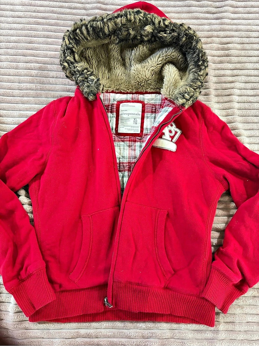 Y2k Aeropostale XL Red Plaid Hooded Jacket